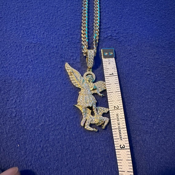 Gold Plated Silver St. Michael 2.5 “ Moissanite pendant, Chain IS NOT INCLUDED - Picture 7 of 11